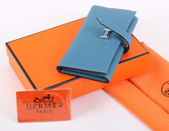 Cheap Fake Hermes Bearn Japonaise Tri-Fold Wallet A308 Blue